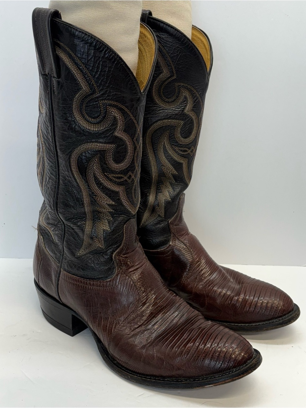 Tony Lama Vintage Brown Exotic Teju Lizard Skin Cowboy Western Boots - 9.5 D